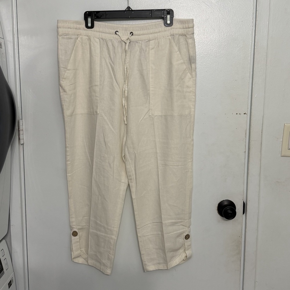 Meg & Margot Quiet Luxury Linen Blend Wide Leg Cropped Sz Large Breathable Pants